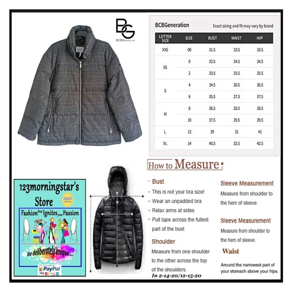BCBGeneration NEW Plaid Quilted Zip Puffer Coat Jacket M - Picture 11 of 11